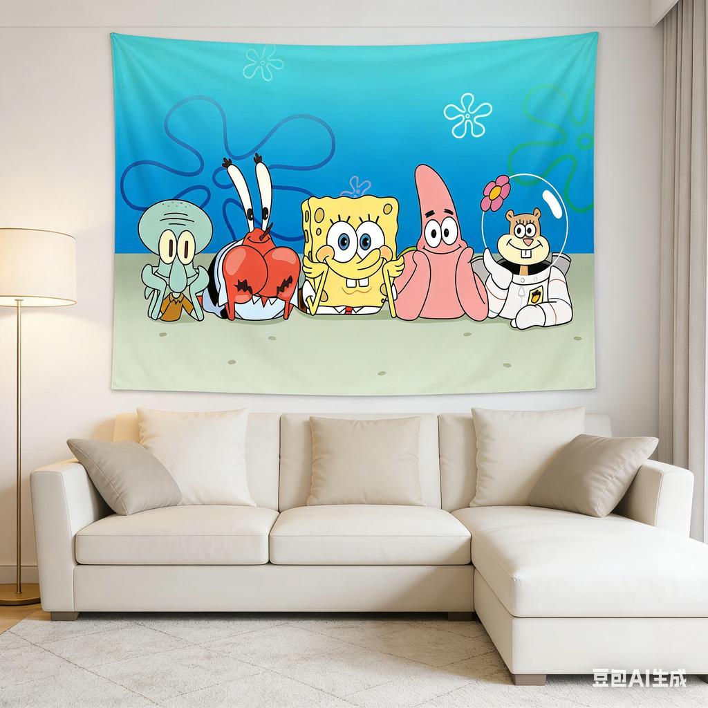 Tapiz Kawaii de Bob Esponja y Patricio Fondo de Bikini Personajes Arte de Pared Tapiz Para Decoración del Hogar Fondo de Fiesta y Regalo Para Niños