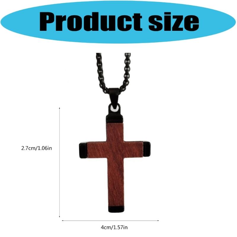 Handcrafted Wood And Stainless Steel Crucifix Pendant Necklace For Men And Boys Unique Design Natural Texture