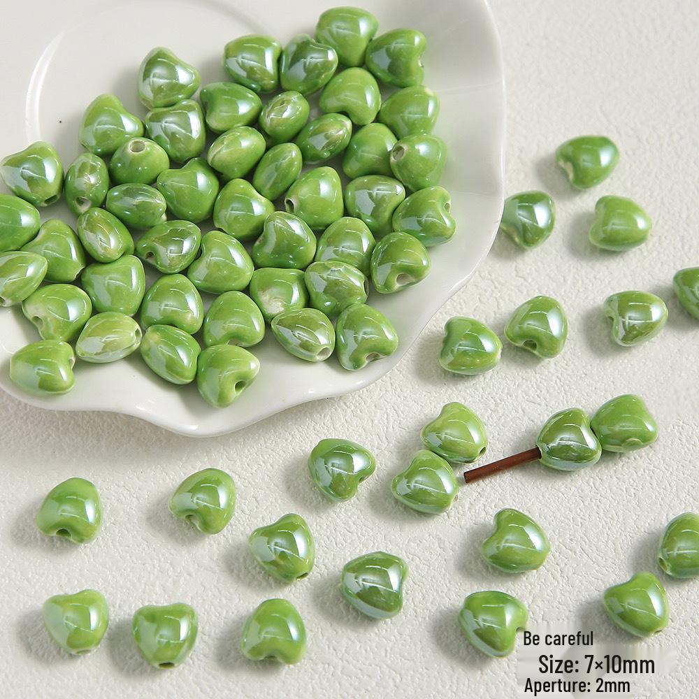 Handmade Cute Flower & Heart Green Ceramic Beads for DIY Jewelry