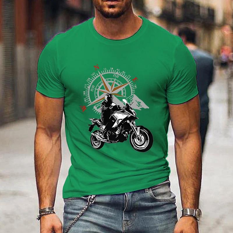 Camiseta Gráfica de Motocicleta de Montanha e Bússola Camisa Divertida de Viagem para Homens Moda Harajuku Camiseta Solta Marca Masculina Camisetas de Motocicleta