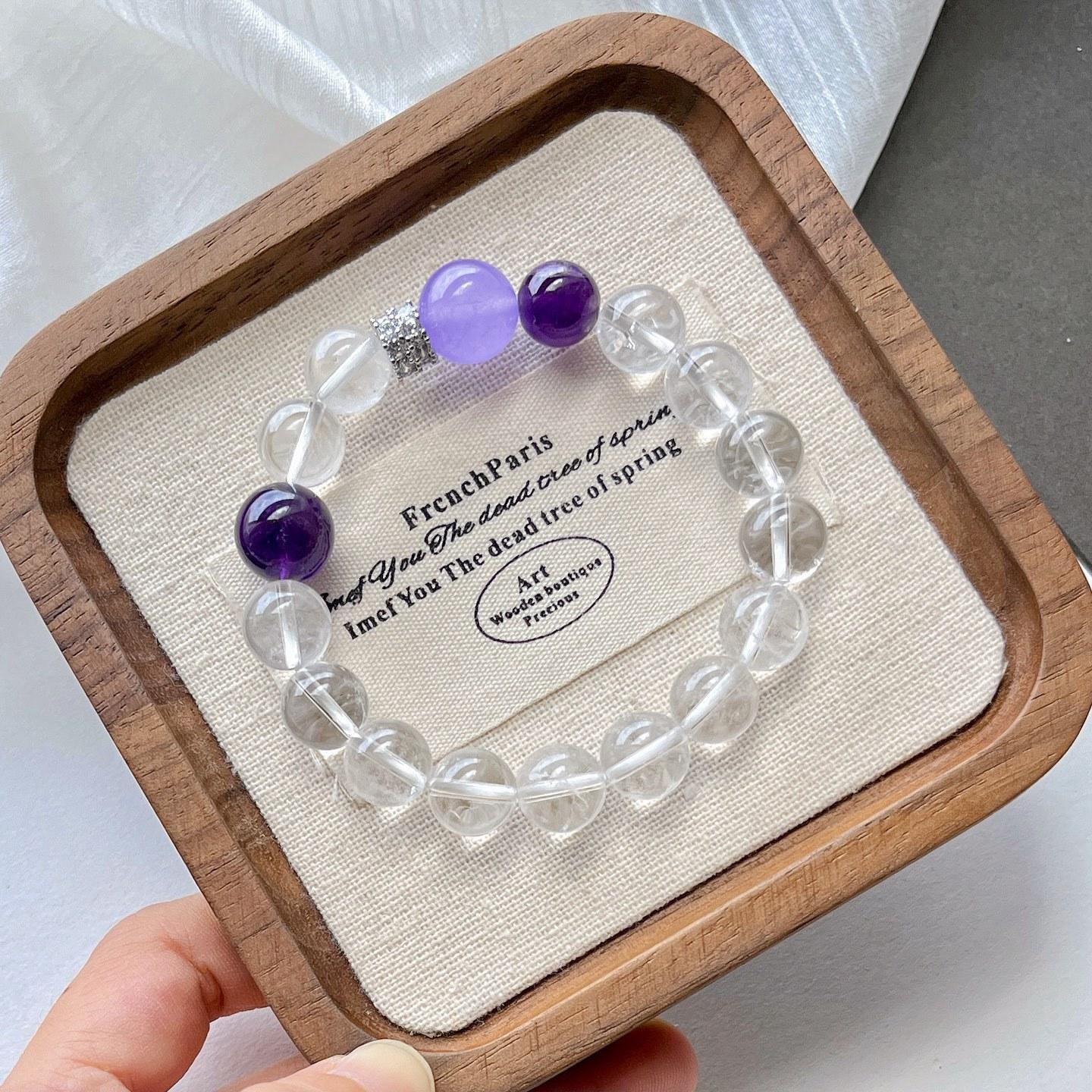 10Mm Natural White Crystal Amethyst Design Bracelet