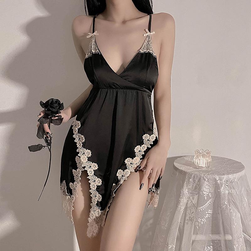 Sexy pajamas women's 1011 summer new pure desire wind spring and autumn lace suspender ice silk nightdress loungewear underwear