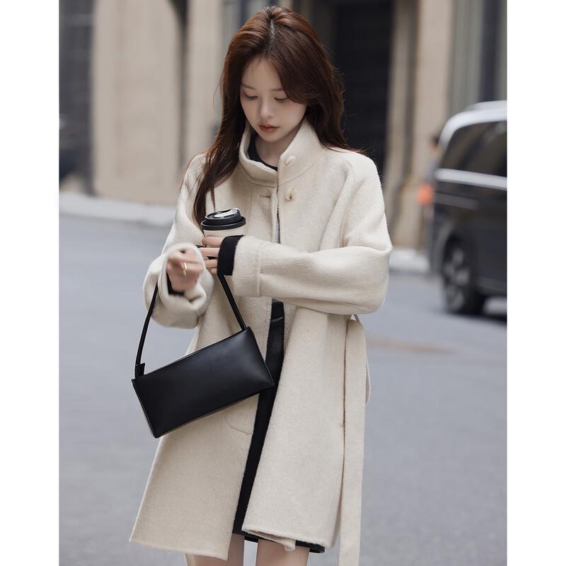 Women's Stand Collar Wool Blend Mid-Length Coat