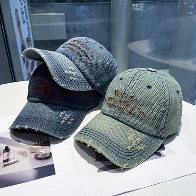 New Denim Ripped Retro Letter Embroidered Baseball Hat Street Fashion Versatile Face Cap