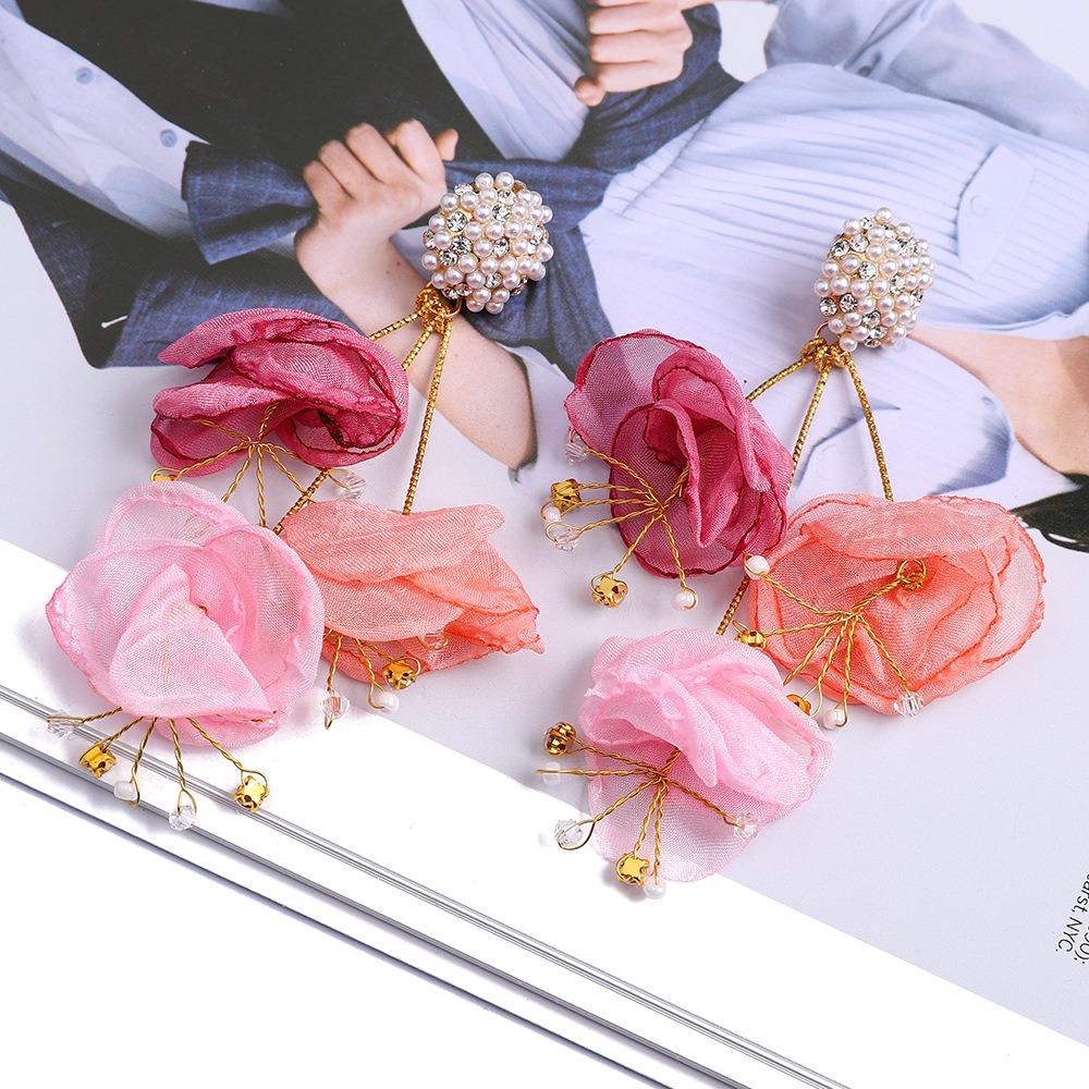 Temperament Yarn Flower Earrings Light Luxury Big Flower Stud Earrings  Jewelry Gifts