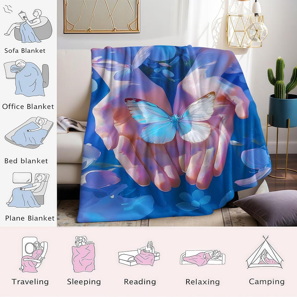 Butterfly In Palms Flannel Blanket Warm Soft Halloween Christmas Couch Warm Cozy Decorative Decor Gift For All Season