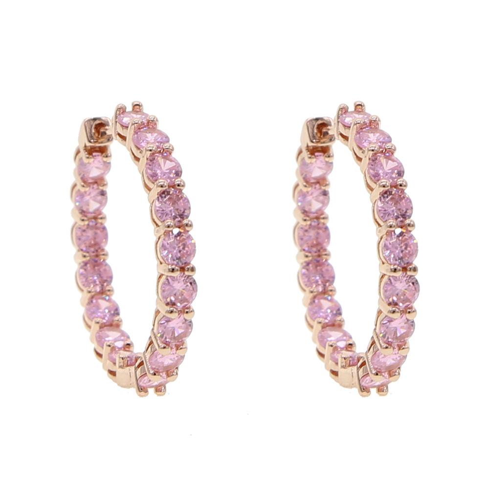 

New 30mm Pink Zircon Inlaid Rose Gold and Silver Hoop Earrings серебряный