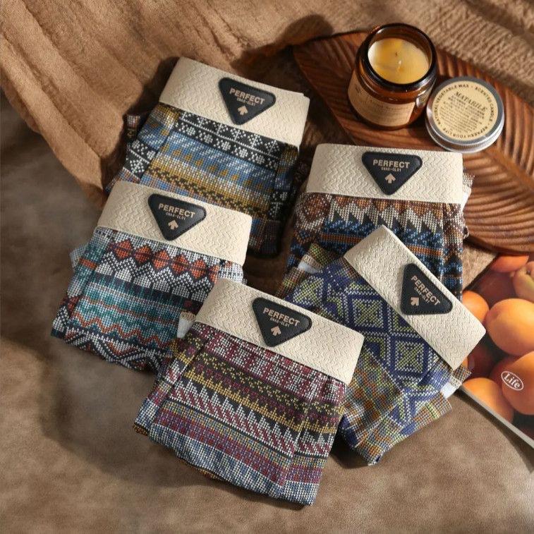 

5 шт. Ретро мужское нижнее белье с этническим принтом, мужское нижнее белье, персонализированное боксерское нижнее белье, боксеры-брифы 5XL