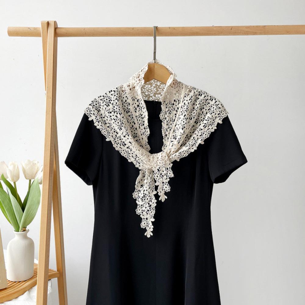 White Lace Shawl Fake Collar Hip Scarf Simple Flower Scarves  Female