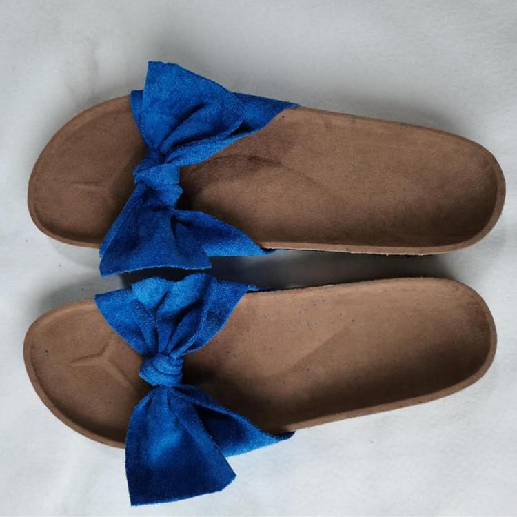 2025 Summer Foreign Trade Large Size Bow Slippers Female Leopard Print Casual One-word Suede Flat Bottom Sandals