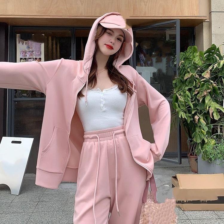 Autumn and Winter Plus Size Lazy Style Sportswear Suit Women's Loose Sweater High Waist Wide-leg Pants Slim Two-piece Suit
