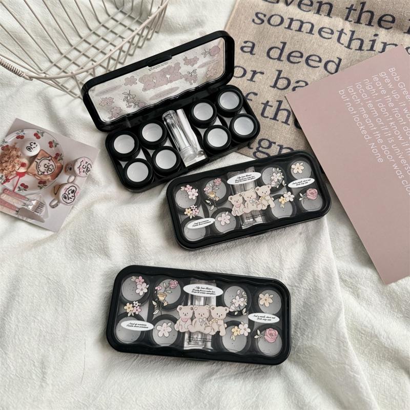 Cute Cartoon Bear Contact Lens Storage Case With Mirror Portable Contact Lens Container Box For Travel Outdoor Organizer Tool