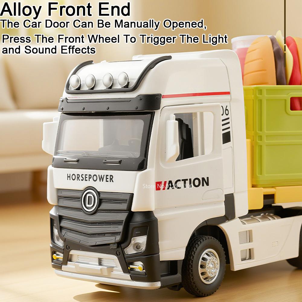1:32 Freight Transport Car Double Layered Toy Model Alloy Diecast Pull Back Sound Light Engineering Vehicles Models for Boy Gift