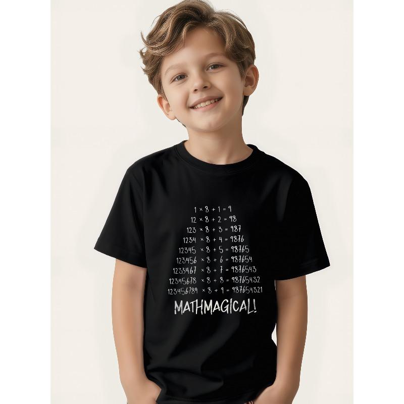 

European sizes [Boys Math T-Shirt] Boys Summer T-Shirt - Comfortable Skin-Friendly Casual Crew Neck Short Sleeves with Magical Math Pattern Print 98cm чёрный