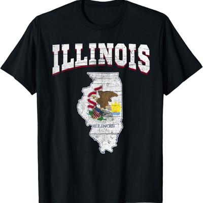US Citizen Proud America State Flag Land Map Illinois T-Shirt
