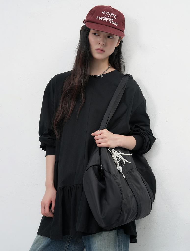 General Idea Loose Fit Ruffle Jersey Dress [Black] / Wbe3L15502