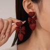 Retro Ankola Red Heart Flower Geometric Silver Needle Earrings - Simple, High-End Autumn/Winter Accessory for Women