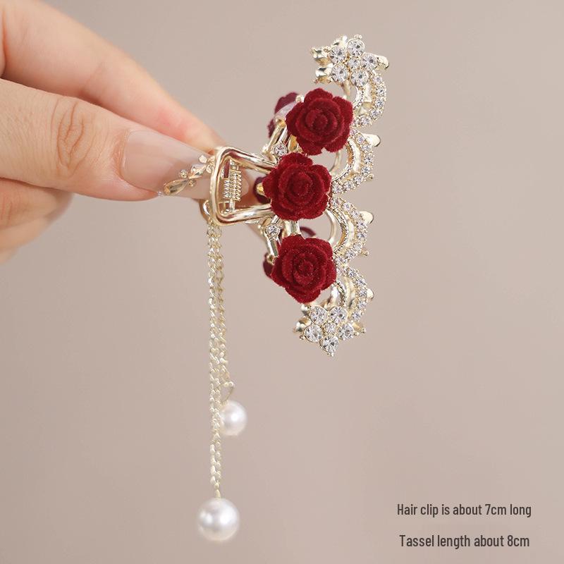 

Червона троянда кліпса-краб: Елегантна шпилька для волосся високого класу 2025 для жінок, весільний аксесуар, натхненний старовиною