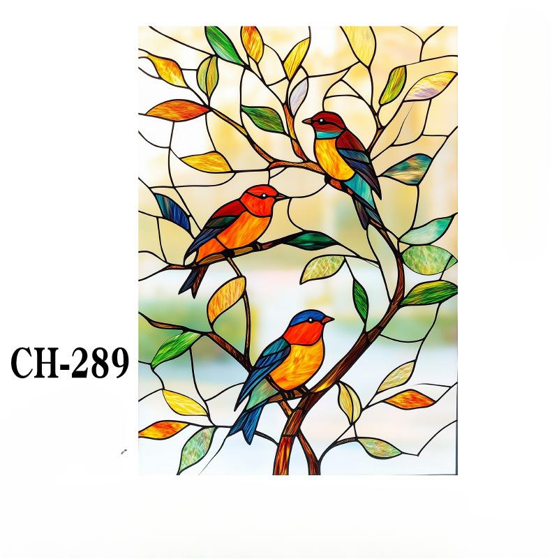 Colorful Window Glass Electrostatic Stickers Retro Flowers Birds Stickers Removable Window Privacy Stained Decor Film For Home