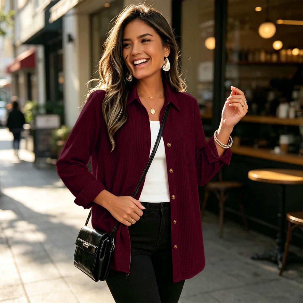 Women's Casual Button Front Long Sleeve Loose Fit Cardigan for Everyday Wear