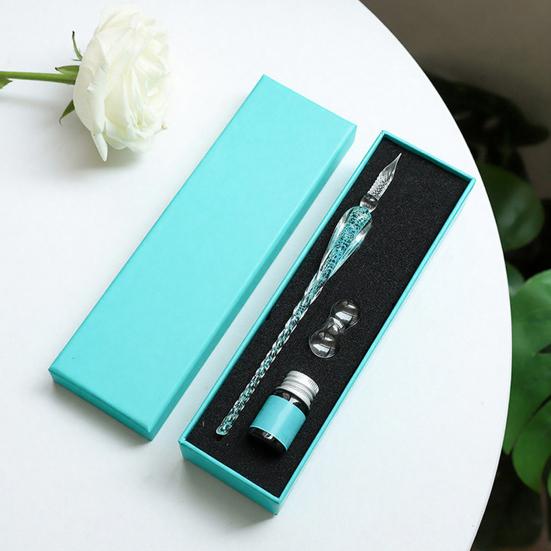 Glass Dip Pen Set with Ink & Pen Rest Handmade Calligraphy