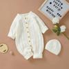 Autumn Winter Baby Rompers Hats Set Solid Color Knitted Jumpsuit Soft Boneless Bodysuit Boys Girls Crawling Suit Infant Clothes