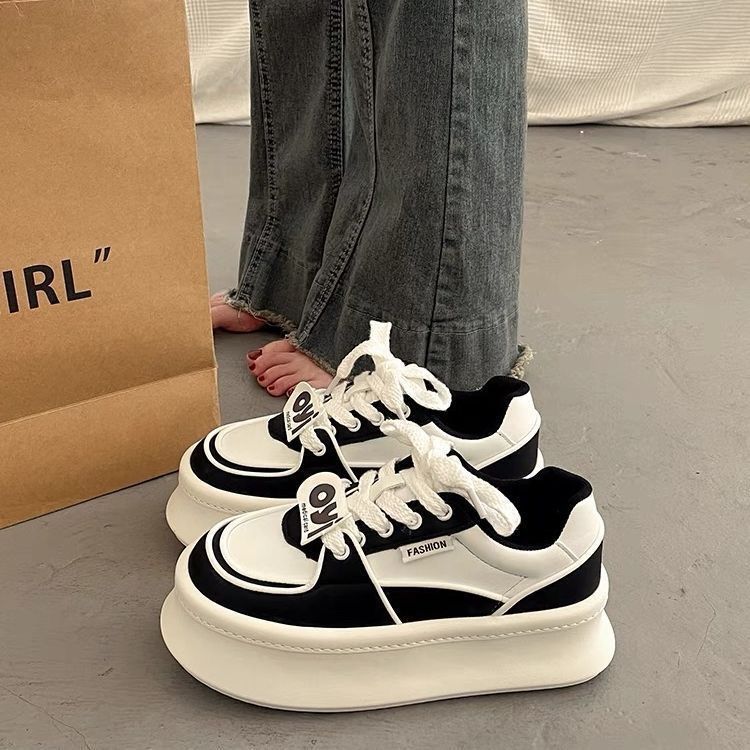 Muffin platform niche board shoes new spring and autumn heightening casual sports shoes 35 чёрный