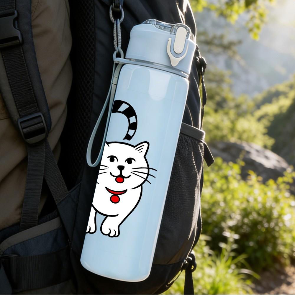1PC Black White Cat Couple Cartoon Pattern 750ml Color Plastic Sports Water Bottle Leakproof Flip Straw Lid Suitable for Sports Office Home Use