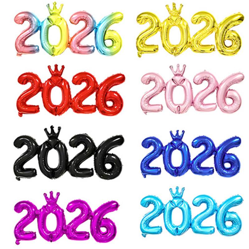2026 Aluminum Foil Number Balloons 16 Inch Crown Connected Number Balloon New Year's Day Christmas Eve Festival Party Ballons