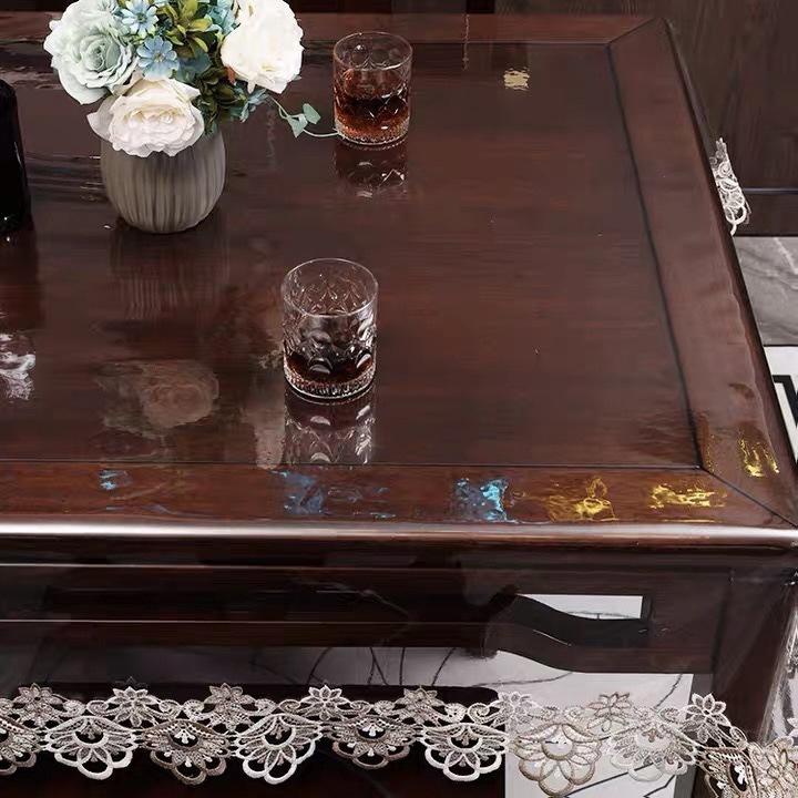 Waterproof Non-slip Table Cloth PVC Transparent Soft Dining Table Cloth Lace Soft Glass Oil-proof Table Cover Coffee Tablecloth