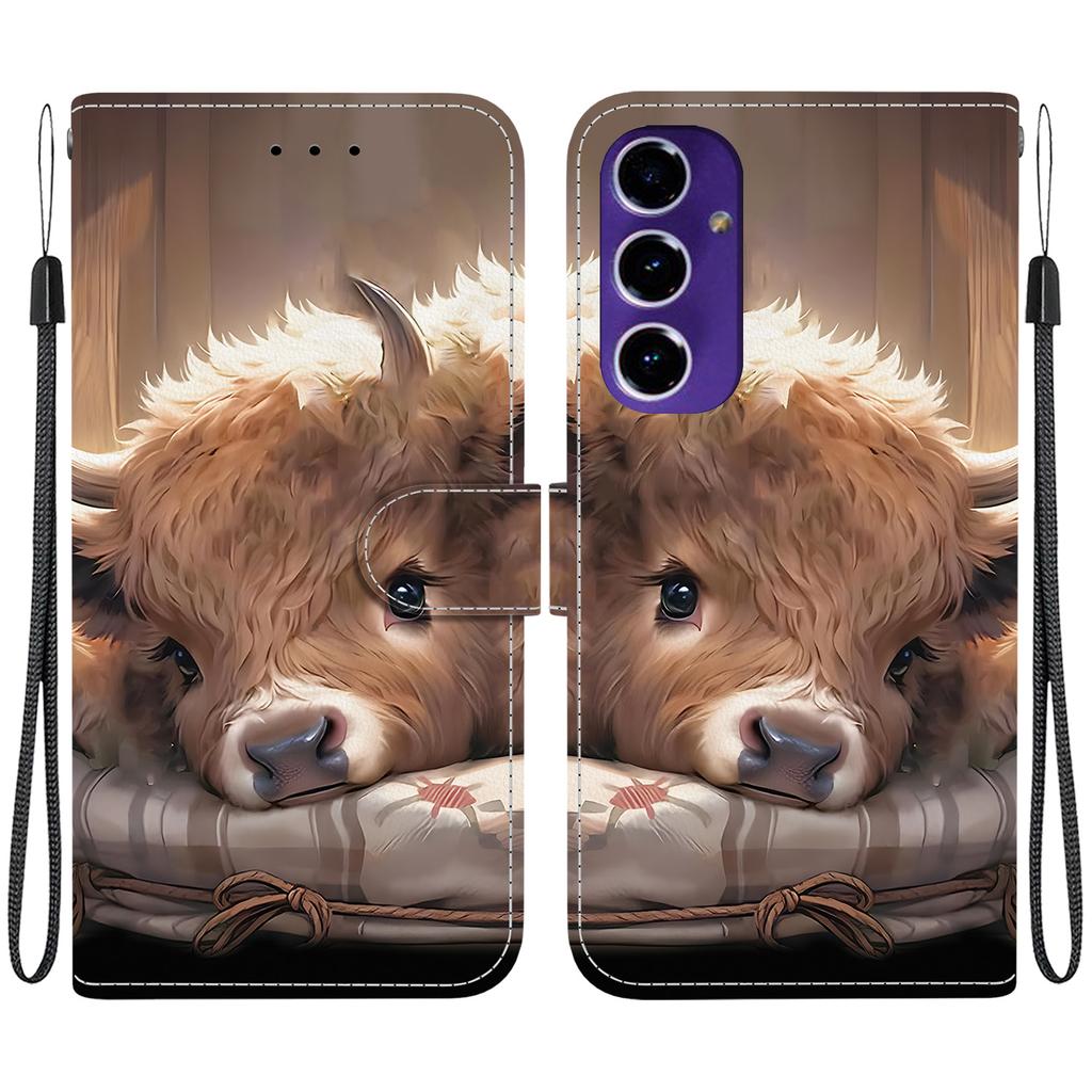 Handmade PU Leather Flip Case for Samsung Galaxy S24 FE (SM-S721B) Anti-Slip Shockproof Cover with Wrist Strap & Heart/Rose Cat Designs