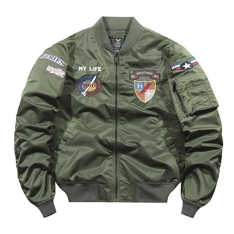 Sonbahar ve Kışlık Ceket İnce Uçak İşlemeli Bomber Ceket Erkek Uçuş Ceketi
