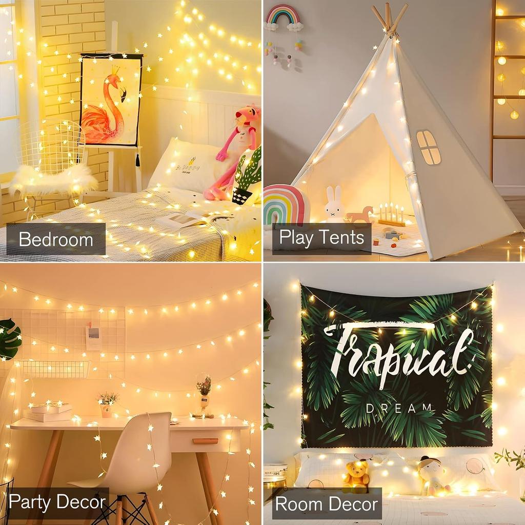 10-Foot 20 LED Star String Lights Warm White PVC Fairy Lights with 2 Modes IP67 Waterproof Battery Operated Christmas Decorations