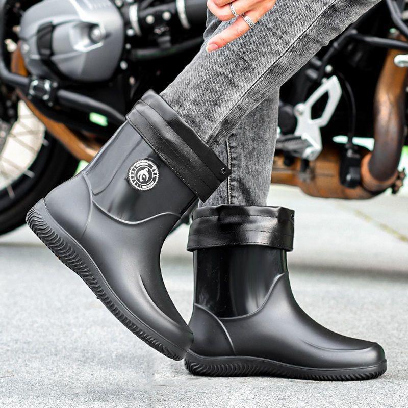 Men's rain shoes flat-bottomed short tube thickened rain boots extra large warm water shoes waterproof and non-slip shoes construction site