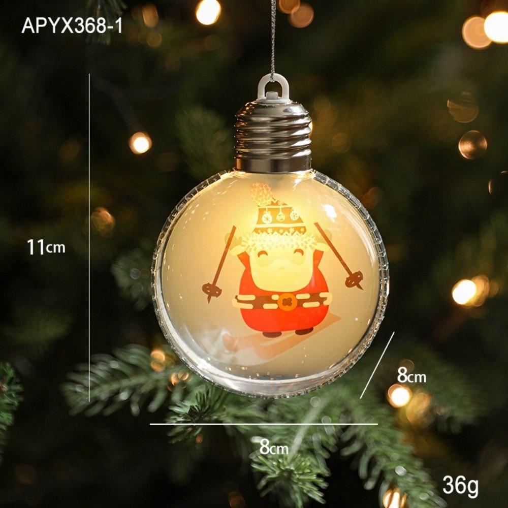 Transparent Christmas Ball Light Feature Cartoon Design Santa Claus Pendant Plastic Material Elk Pattern Christmas Tree Pendant