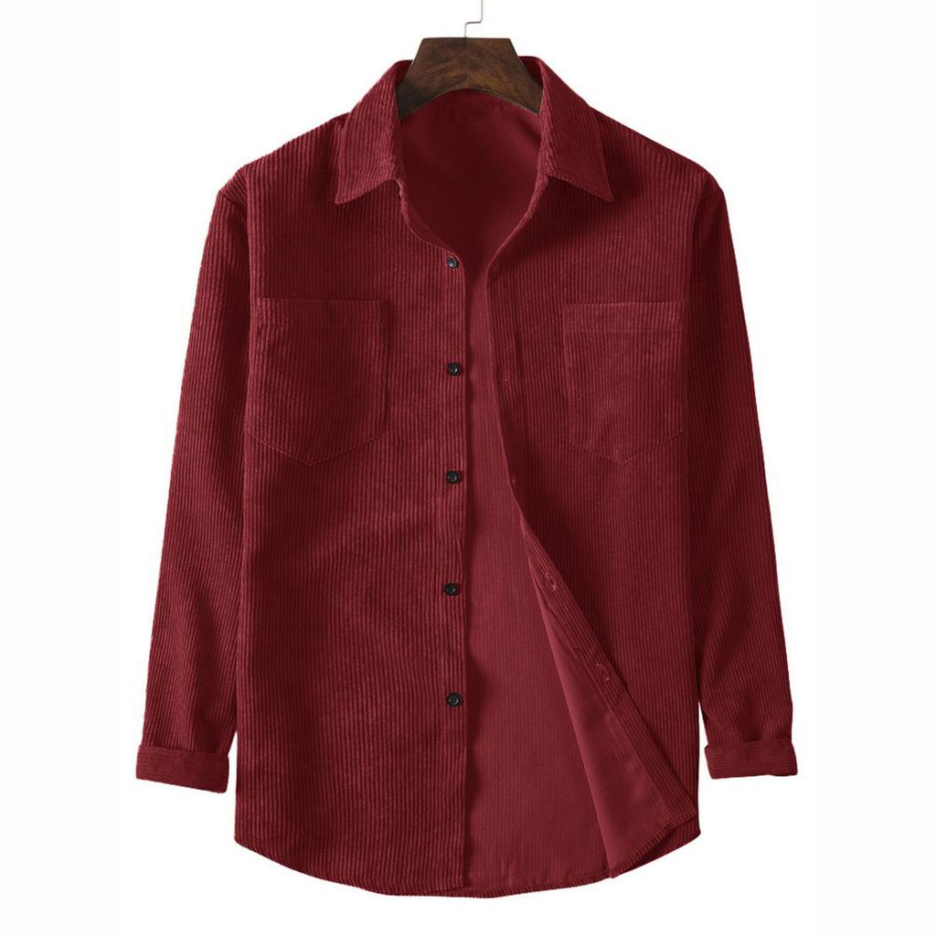 Men's Casual Long Sleeved Corduroy Solid Color Lapel Shirt