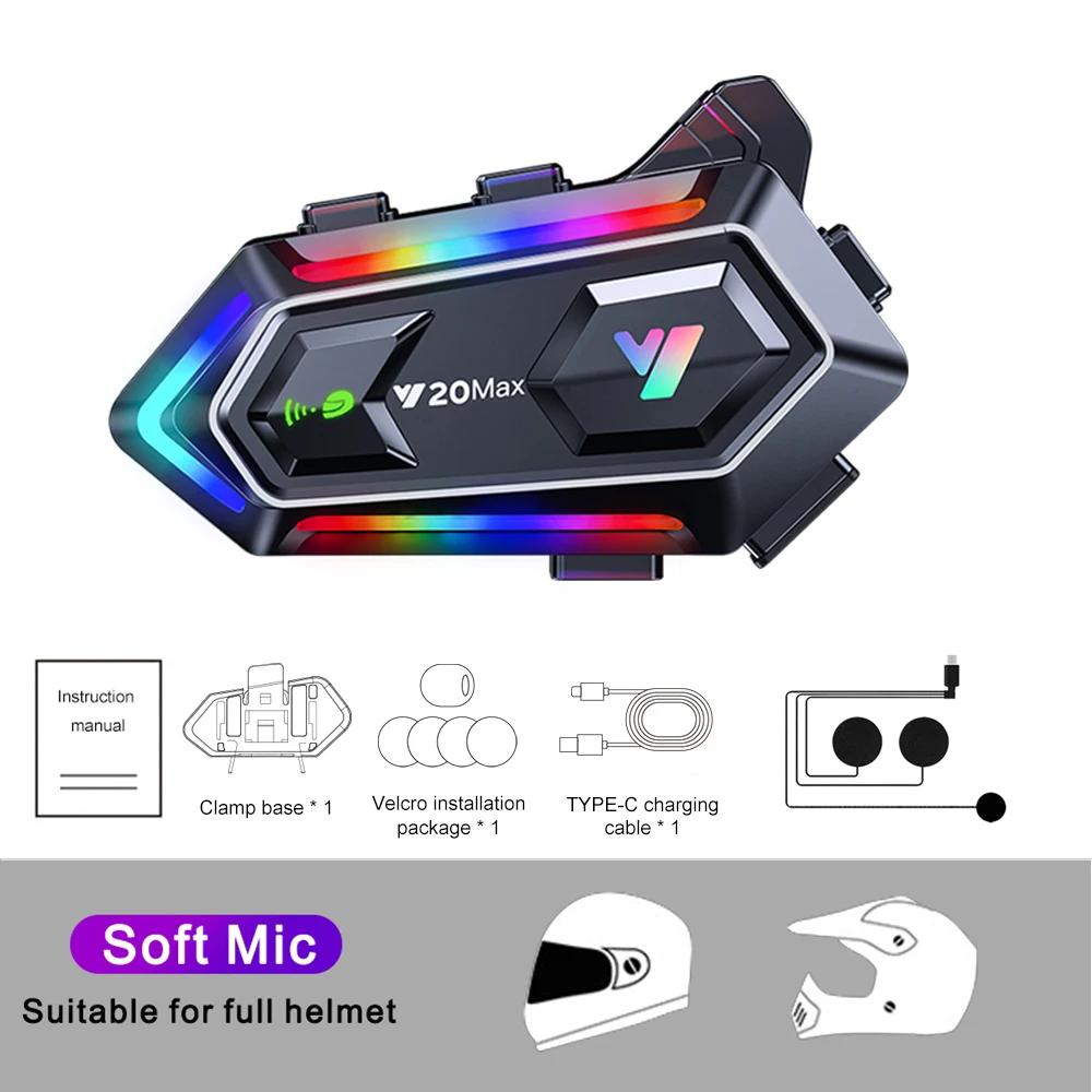 

V5.3 Bluetooth мотоциклетный шлем гарнитура интерком для 2 мотоциклистов беспроводной интерфон шумоподавление громкой связи 1000 мАч IP67 300 м