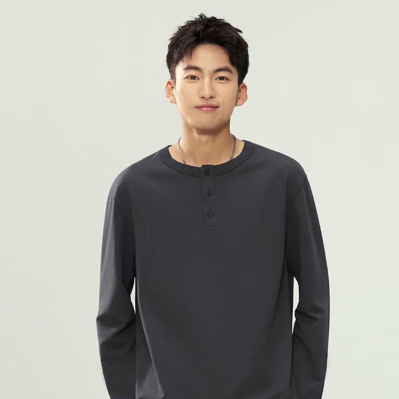 GENIOLAMODE Men's Henley Long-Sleeve T-Shirt