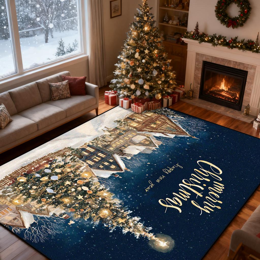 Christmas Style Big Living Room Rugs Home Decoration Luxury Bedroom Carpet Cartoon Washable Mat for Lounge Floor Rug Dining Room