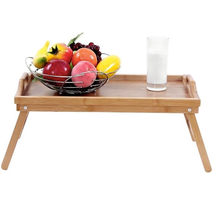 Plateau petit déjeuner - 50 x 30 cm - Bambou naturel - Pliable - Léger