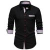 Spring Summer Triangle Collar Striped Color Blocked Men's Long Sleeved Shirt Top Shirts (men’s)