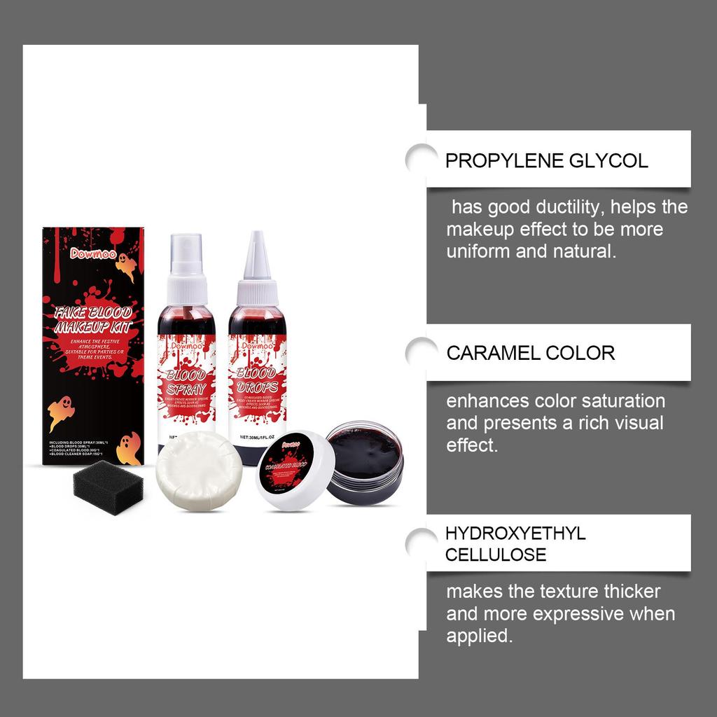 Dowmoo Halloween Fake Blood Makeup Set, Includes Fake Blood, Blood Clots, Vampire Imitation Blood, Scary Makeup Effects for Cosplay, 1 Set
