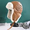 Pu Leather Lei Feng Hat, Northeast Velvet Cotton Hat, Men's and Women's Winter Cold and Windproof Cycling Ear Protection Hat Tide