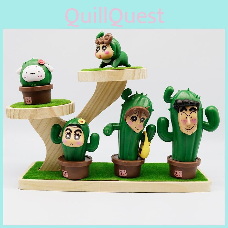 Charming Cactus Shin-chan Collectible Figurines Pvc Family Characters Display Set