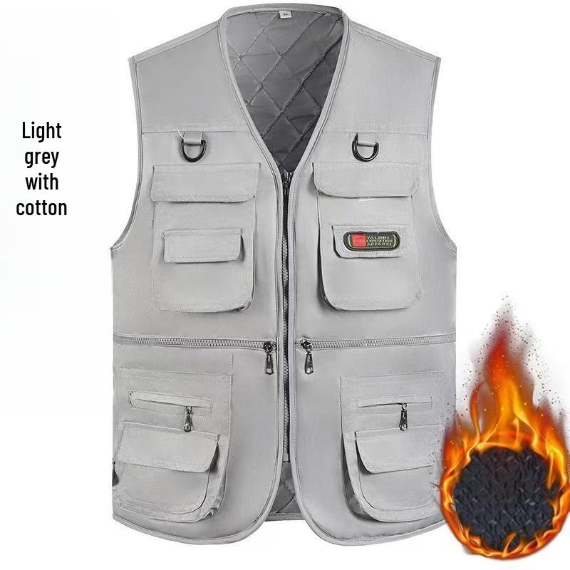 Men's Spring/Autumn Cotton Multi-Pocket Vest - Outdoor, Casual, Sleeveless Jacket for Middle-Aged & Elderly. Perfect for Fishing & Daily Wear.