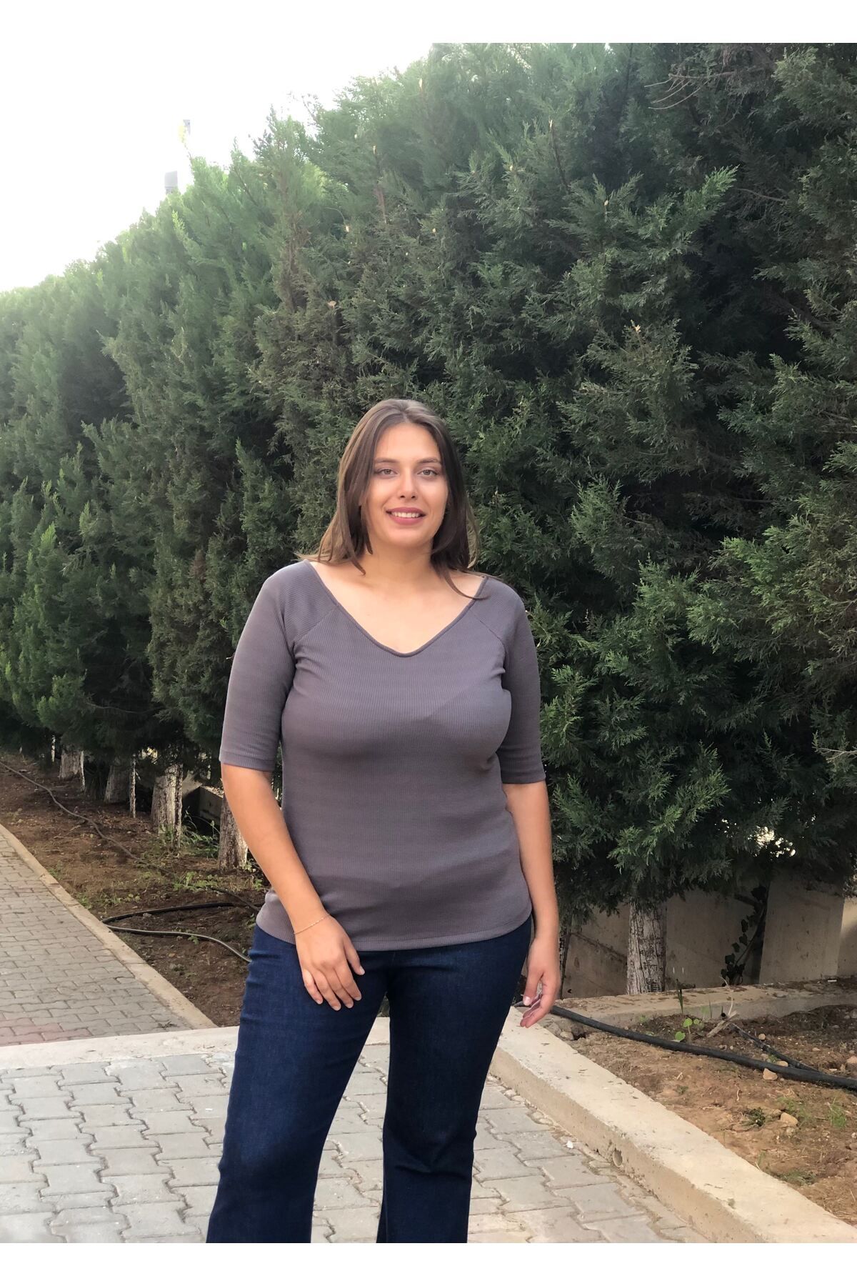 

Женская блузка большого размера Серая блузка с воротником Karmen больших размеров XL/2XL