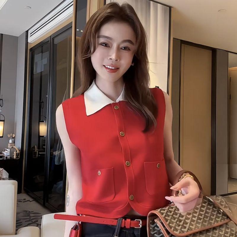 

Новый летний вязаный топ-жилет без рукавов для женщин one size красный