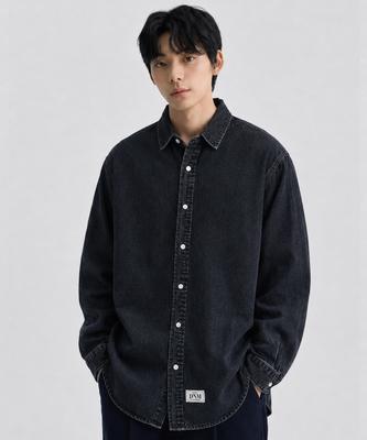 DE GRAND MATIN Over Fit Logo Denim Shirt_Black