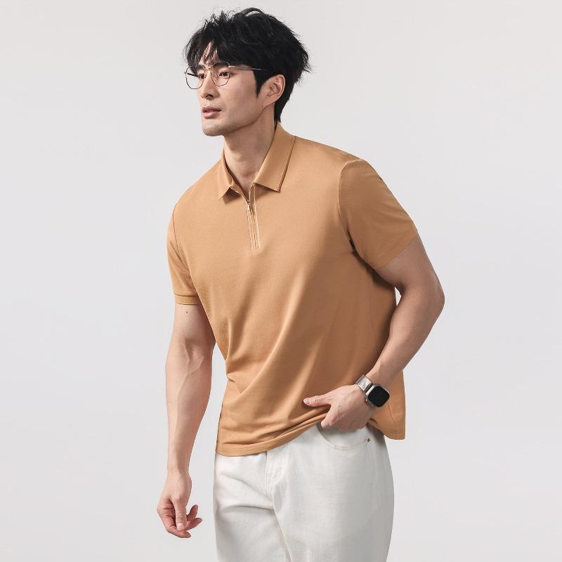 Cool-to-the-Touch Ice Silk Men's Half-Zip Breathable Short-Sleeve Summer Business Commute Basic T-Shirt