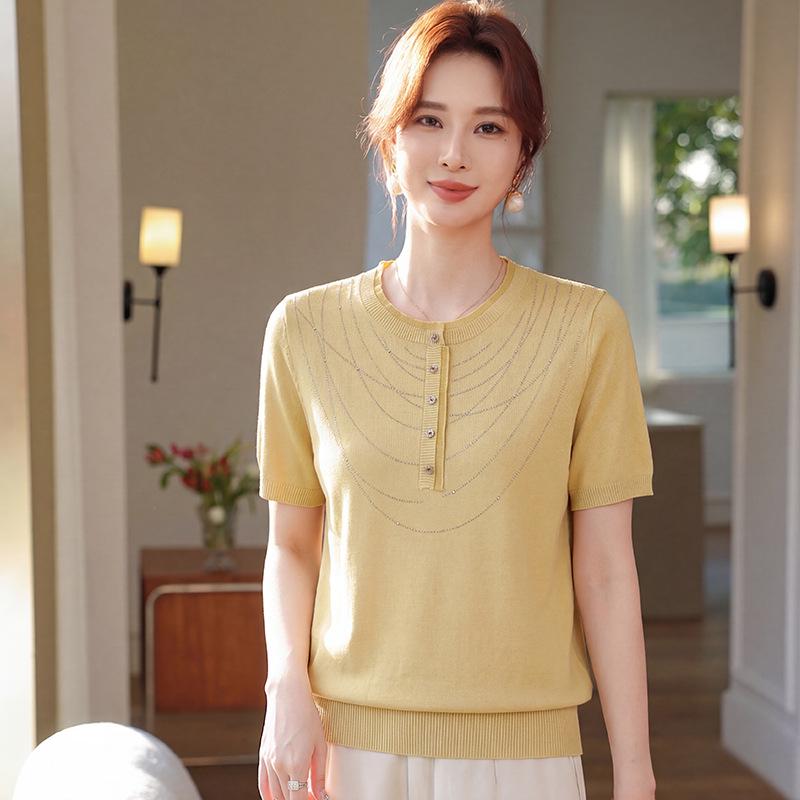 Mother's Day 2026 Ice Silk Short-Sleeve Blouse - New Style, Lightweight Knit for Middle-Aged & Elderly Women
